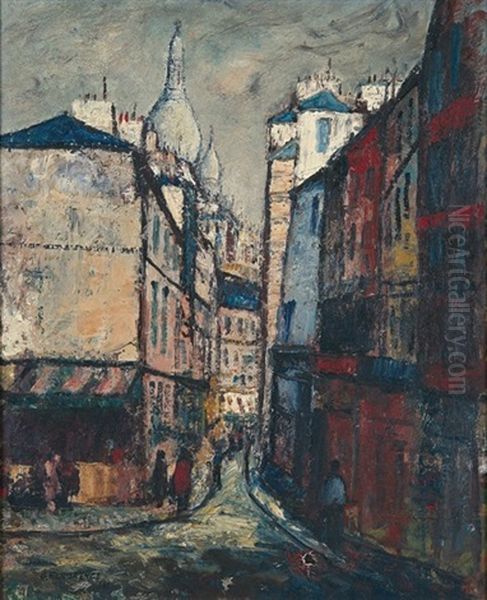 Rue Norvins Montmartre Paris Oil Painting by George Lawrence