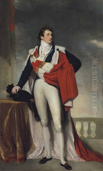 Portrait Of Charles Gardiner, 1st Earl Of Blessington (1782-1829), Full-length, In Coronation Robes, By A Draped Table And Balustrade Oil Painting by Thomas Lawrence