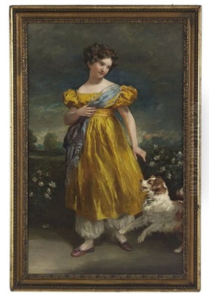 The Yellow Dress - Portrait Of A Young Girl And Her Dog Oil Painting by Thomas Lawrence