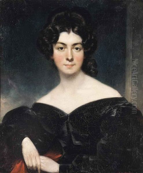 Portrait Of A Lady, Traditionally Identified As Lady Pollock, Half-length, In A Black Dress And Red Shawl Oil Painting by Thomas Lawrence