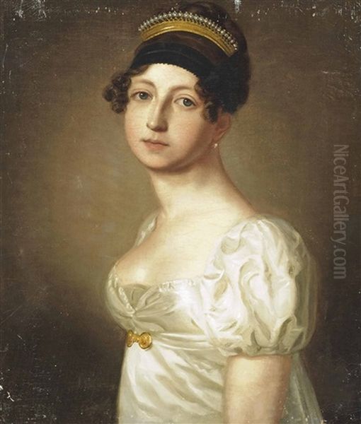 Portrait Of A Lady, Half-length, In A White Dress Oil Painting by Thomas Lawrence