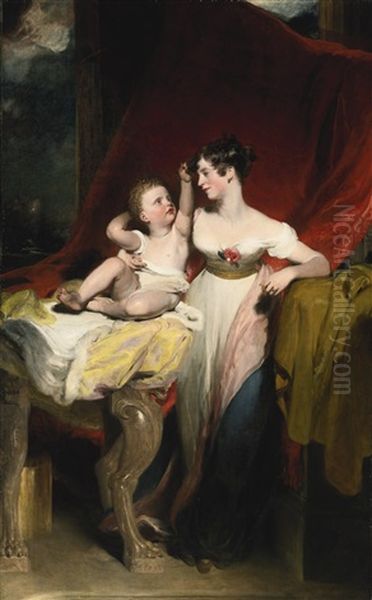 Portrait Of Anne, Viscountess Pollington, Later Countess Of Mexborough, With Her Son, John Charles, Later 4th Earl Of Mexborough Oil Painting by Thomas Lawrence