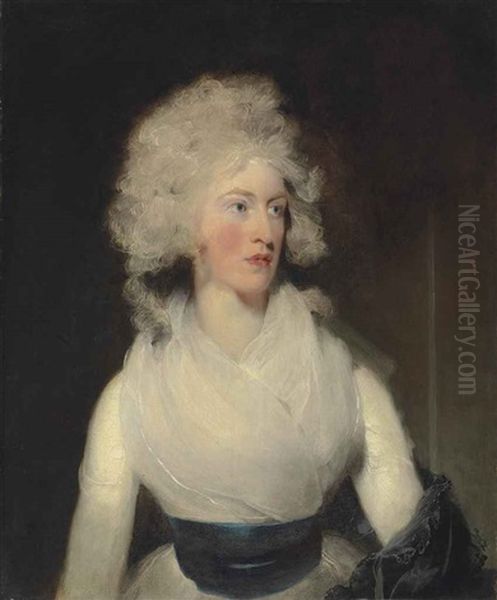 Portrait Of Emily, Lady Berkeley, Half-length, In A White Dress With A Blue Sash And Grey Shawl Oil Painting by Thomas Lawrence