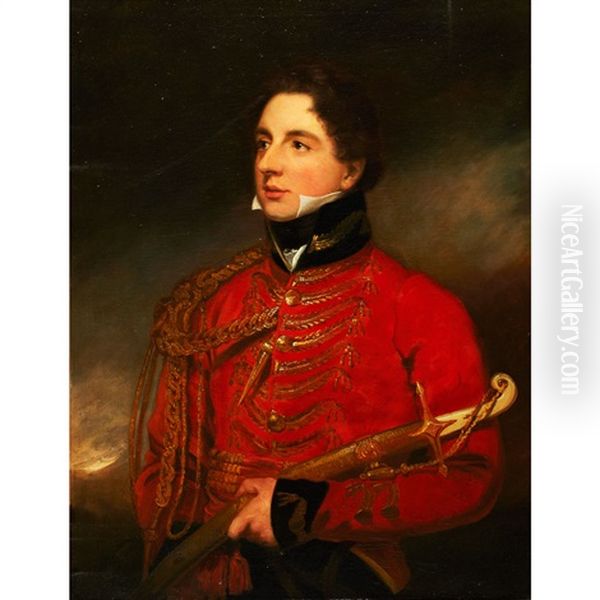 Colonel Robert Smith Webb (1794 Witley, Surrey-1862 Hambledon, Surrey) Depicted Holding A Marmaluke Hilted Officer's Sword Oil Painting by Thomas Lawrence