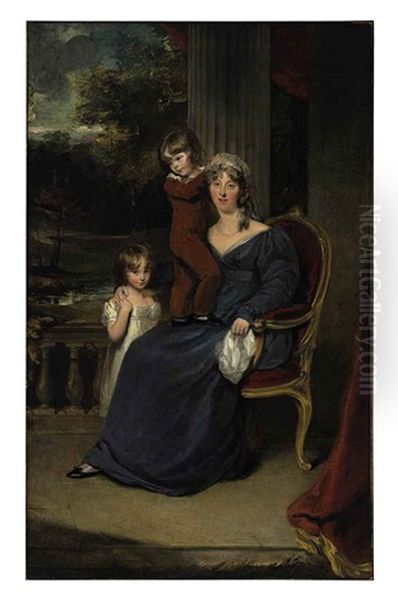 Portrait Of Lady Louisa Harvey And Her Children Edward And Louisa, On A Balcony (collab. W/another) Oil Painting by Thomas Lawrence