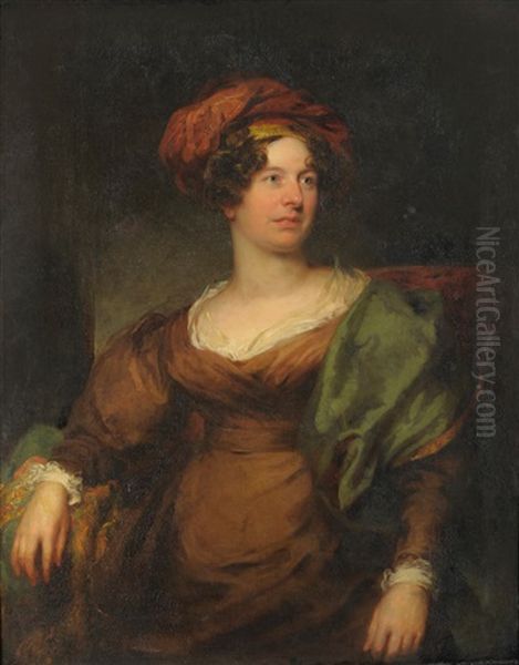 Portrait Of Elizabeth, The Marchioness Of Stafford, Later Countess Of Sutherland, Seated, Wearing A Brown Dress And Red Hat Oil Painting by Thomas Lawrence