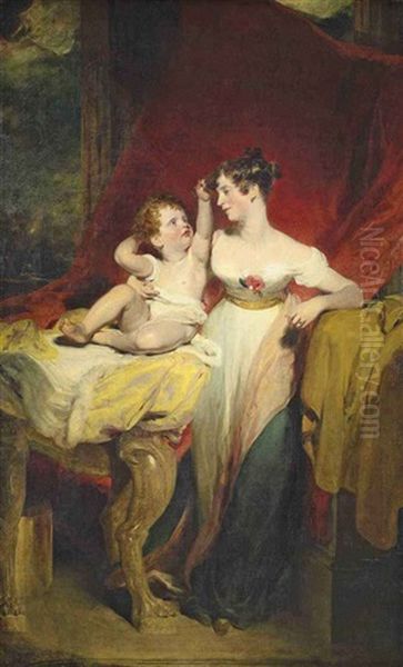 Portrait Of Anne, Viscountess Pollington, Later Countess Of Mexborough, With Her Son, John Charles, Later 4th Earl Of Mexborough, She In A White Dress... Oil Painting by Thomas Lawrence