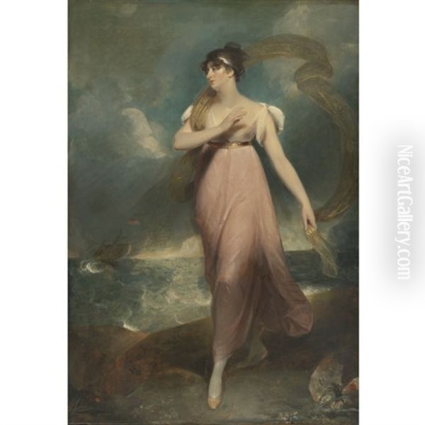 Portrait Of A Woman As Miranda, Said To Be Miss Gibbon (collab. W/studio) Oil Painting by Thomas Lawrence