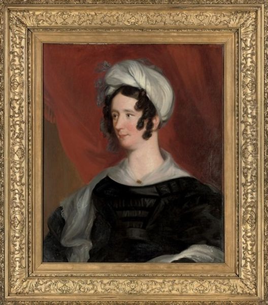 Portrait Of A Lady In A Black Silk Dress And An Oriental Headdress Oil Painting by Thomas Lawrence