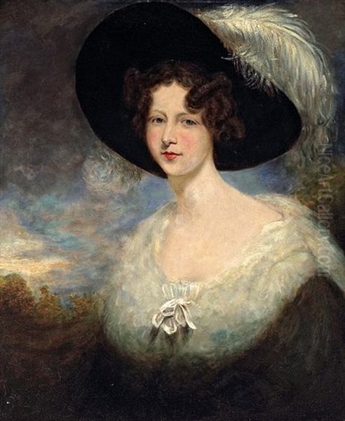 A Portrait Of A Lady, In A Picture Hat Decorated With An Ostrich Plume Oil Painting by Thomas Lawrence