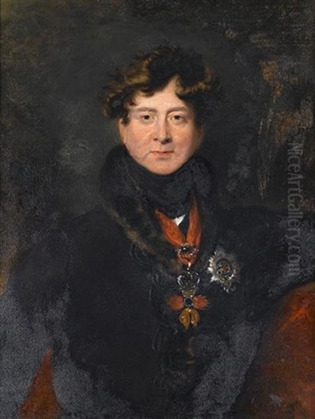 A Portrait Of King George Iv, Bust-length, In A Fur-trimmed Coat And Wearing The Badge Of The Order Of The Garter And The Spanish Order Of The Golden Fleece Oil Painting by Thomas Lawrence