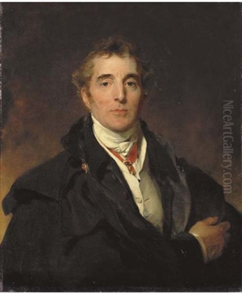 Portrait Of Arthur Wellesley, 1st Duke Of Wellington In Civilian Clothes With A Military Cloak Oil Painting by Thomas Lawrence