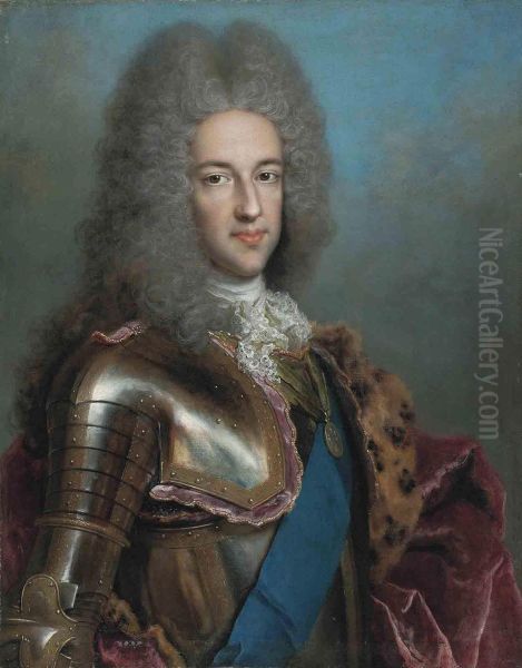 Portrait Of James Francis Edward Stuart, The Old Pretender, Half-length, In Armour, With The Sash Of The Order Ofthe Garter And The Medal Of The Order Of The Thistle Oil Painting by Alexis Simon Belle