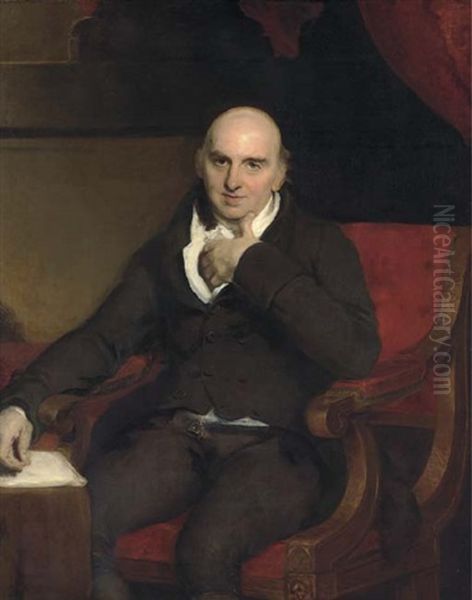 Portrait Of William Morgan In A Brown Suit, Seated In A Red Armchair, In An Interior Oil Painting by Thomas Lawrence