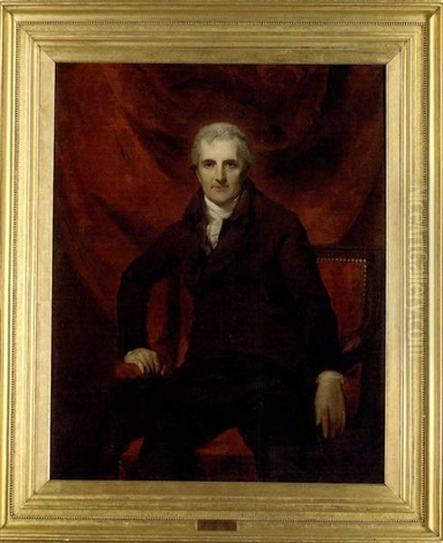 Portrait Of George Griffin Stonestreet In A Brown Coat And White Cravat, A Red Brocade Curtain Behind by Thomas Lawrence