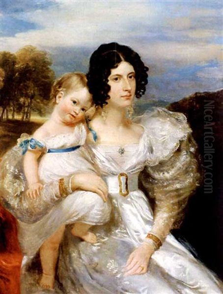 Portrait Of A Mother And Child In A Parkland Oil Painting by Thomas Lawrence