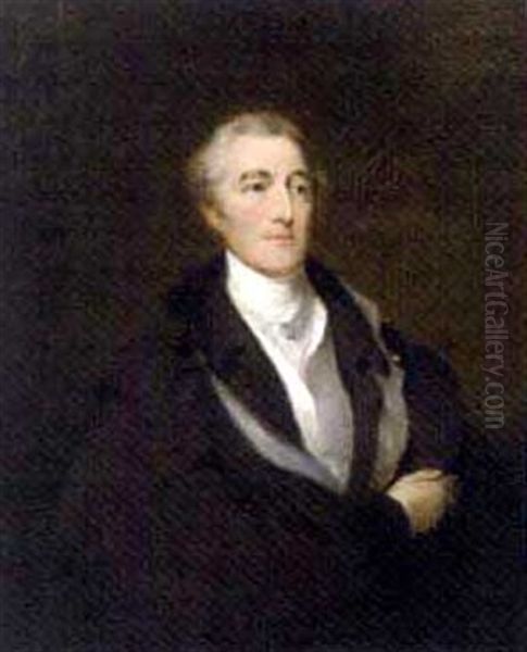 Portrait Of Arthur Wellesley, Duke Of Wellington, In A Black Coat And Cloak, With A White Shirt Oil Painting by Thomas Lawrence