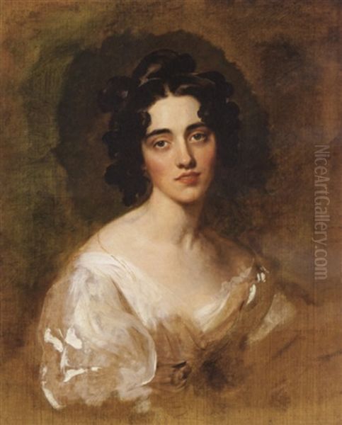 Portrait Of Lady Georgina North Wearing A White Dress Oil Painting by Thomas Lawrence