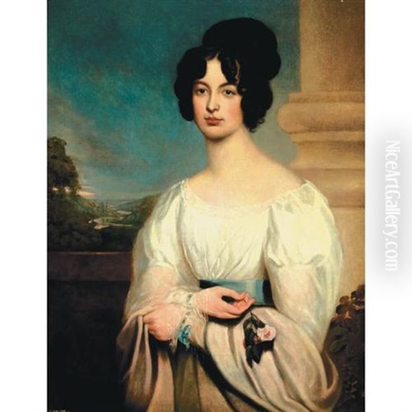 A Portrait Of A Lady Holding A Rose (miss Mary Usticke?) Oil Painting by Thomas Lawrence