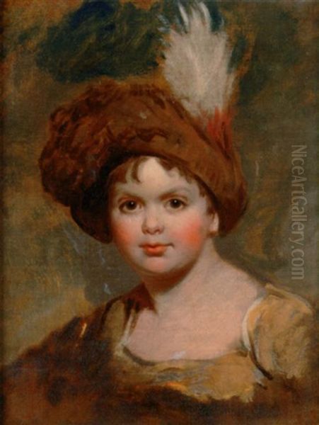 Portrait Of A Boy In A Yellow Dress And Feathered Hat Oil Painting by Thomas Lawrence