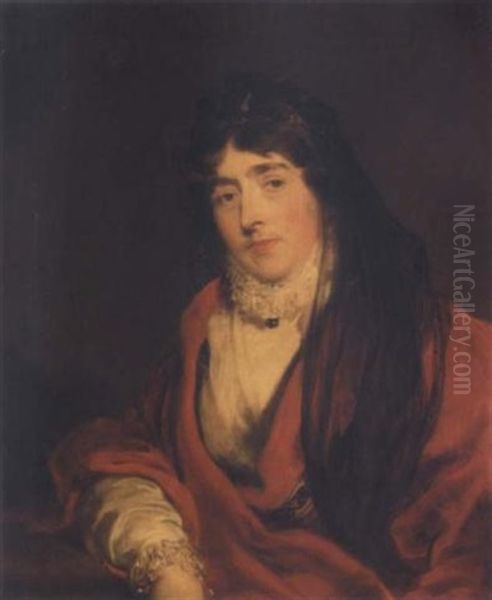 Portrait Of Frances, Lady Crewe, Wearing A Red Cloak And A Black Lace Veil Oil Painting by Thomas Lawrence