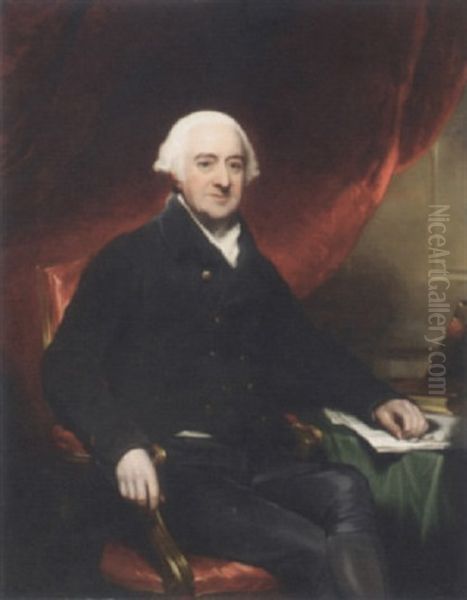 Portrait Of A Gentleman (sir Walter Blount, Of Mawley Hall, Shropshire?) In A Black Suit And White Shirt, Seated At A Table Oil Painting by Thomas Lawrence