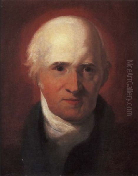 Portrait Of The Artist Benjamin West In A Blue Coat And A White Stock by Thomas Lawrence