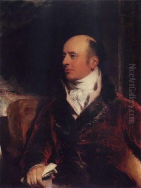 Portrait Of James Perry Wearing A Red Coat Edged With Fur And Holding Papers Oil Painting by Thomas Lawrence