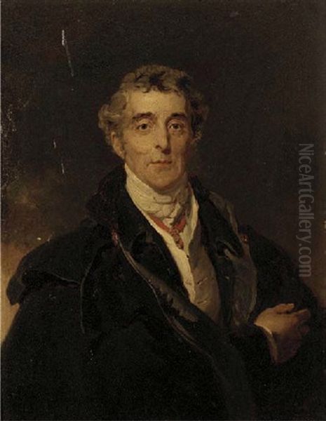 Portrait Of Arthur Wellesley, 1st Duke Of Wellington, In A Black Cloak And White Cravat Oil Painting by Thomas Lawrence