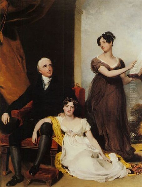 Portrait Of Charles Binny With His Daughters Oil Painting by Thomas Lawrence