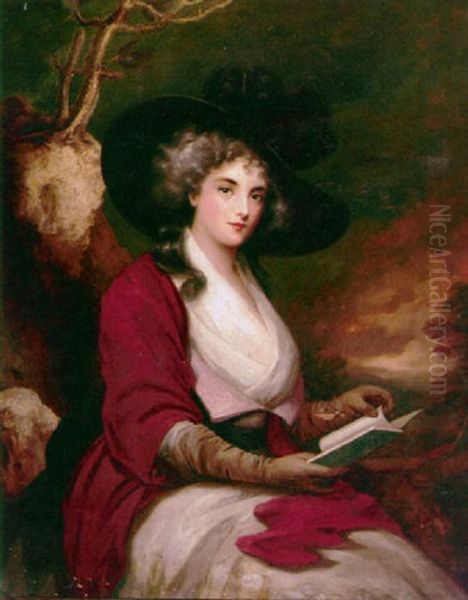 A Portrait Of A Lady In A Rocky Landscape Oil Painting by Thomas Lawrence