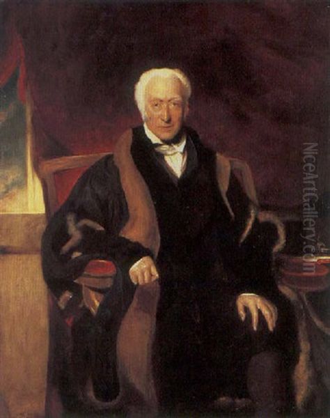 Portrait Of Richard Clark Wearing A Fur Trimmed Black Robe, A Red Curtain Behind Oil Painting by Thomas Lawrence