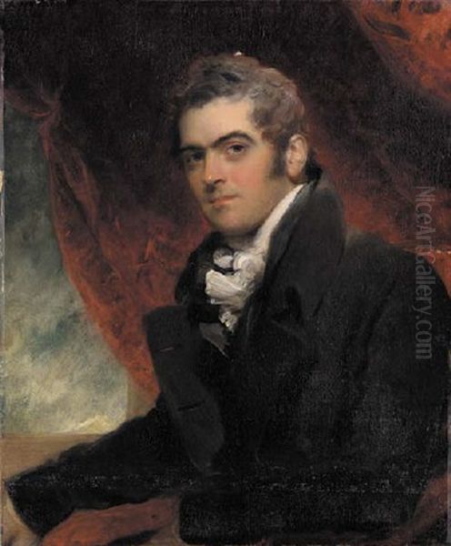 Portrait Of William Dacres Adam, Seated In A Black Coat, Before A Red Curtain Oil Painting by Thomas Lawrence