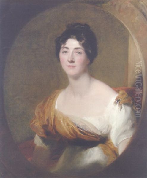 Portrait Of Lucy Meredith In A White Dress With A Paisley Sash Oil Painting by Thomas Lawrence