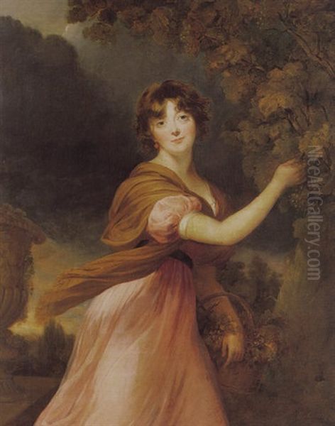 Portrait Of Marianne, Countess Of Westmeath, Wearing A Pink Dress, Picking Grapes Oil Painting by Thomas Lawrence