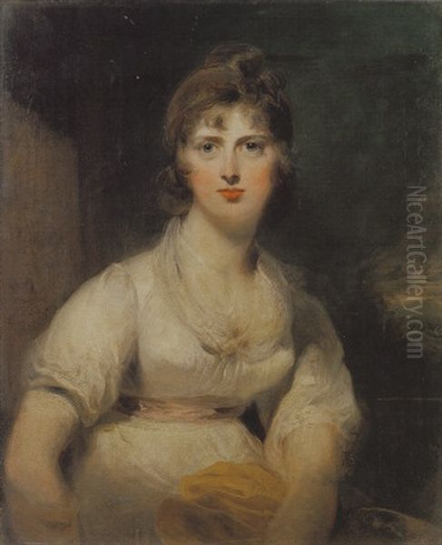 Portrait Of Margarette Willes Wearing A White Dress And Pink Sash, With A Landscape Beyond Oil Painting by Thomas Lawrence