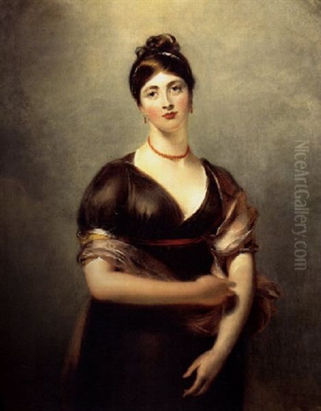 Portrait Of Elizabeth Jennings, Later Mrs William Lock, In The Pose Of The Venus De' Medici, In A Brown Dress And Pink Wrap Oil Painting by Thomas Lawrence