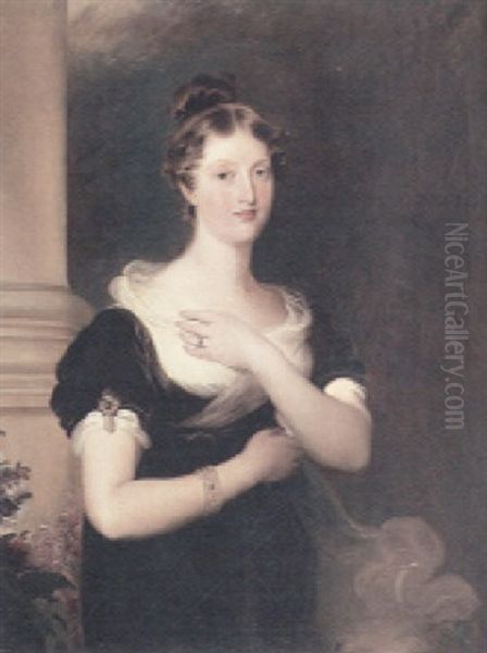 A Portrait Of Princess Charlotte (?) In A Velvet Dress With A White Organza Scarf Oil Painting by Thomas Lawrence