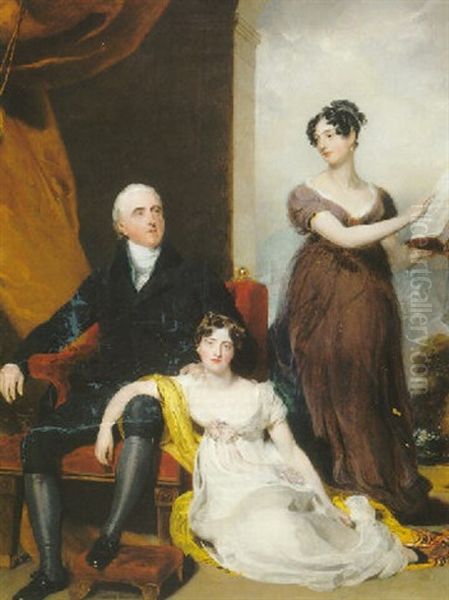 Portrait Of Charles Binny With His Daughters Oil Painting by Thomas Lawrence