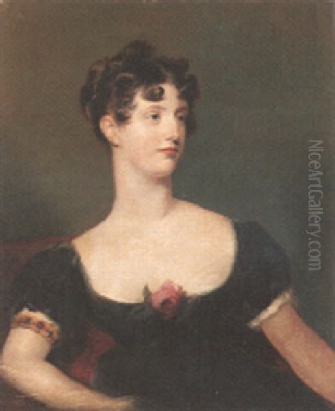 Portrait Of Lady Beresford, Wearing Black Dress Decorated With Red Rose Oil Painting by Thomas Lawrence