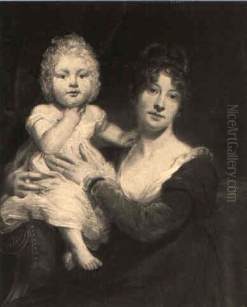 Portrait Of A Lady On A Settee With Her Daughter Perched On The Armrest Oil Painting by Thomas Lawrence