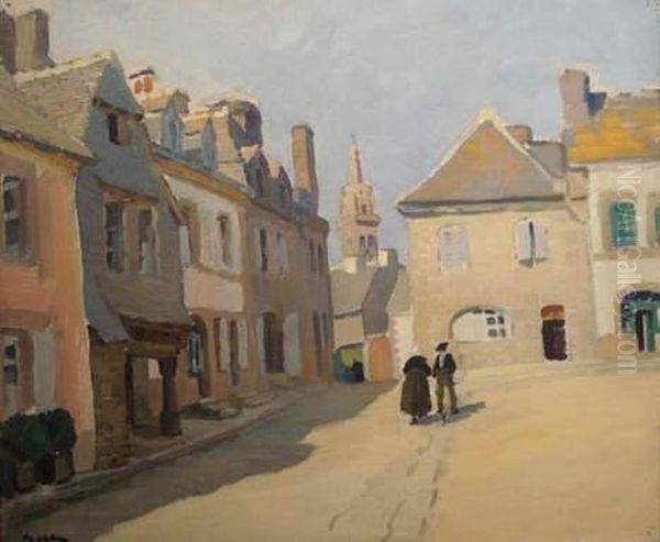 Place De Gourin (morbihan) Oil Painting by Marcel Belle