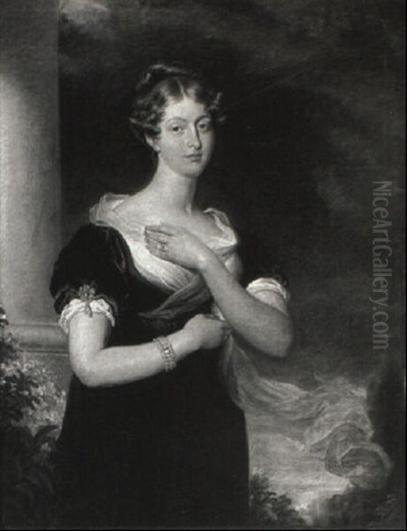 Portrait Of Princess Charlotte Standing Beside A Column Oil Painting by Thomas Lawrence