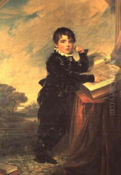 Portrait Of John Garratt Jnr Aged 8 1/2 Years, Standing Full Length, His Right Hand Resting On An Open Bible... Oil Painting by Thomas Lawrence