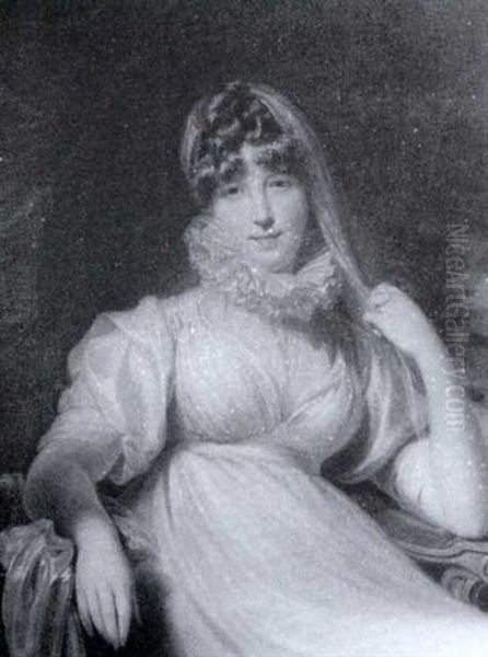 A Lady, Three-quarter Length, Seated                        Wearing A White Dress, A Landscape Beyond Oil Painting by Thomas Lawrence