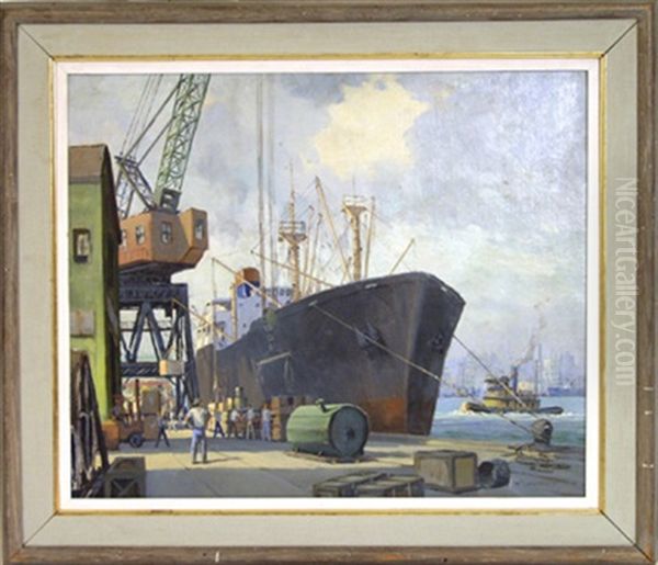 New York Dock Oil Painting by William Hurd Lawrence