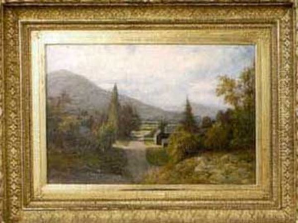 Late Summer Landscape With Houses In Mountain Setting Oil Painting by Alexander Lawrie