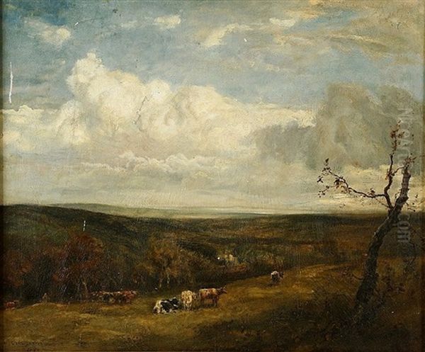 Extensive Landscape With Cattle And Drover In Foreground Oil Painting by Cecil Gordon Lawson