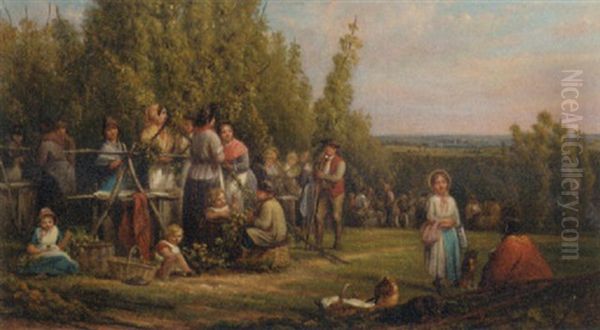 Hop Picking In Kent Oil Painting by Cecil Gordon Lawson