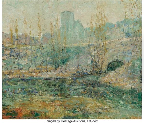 The Pond And Gapstow Bridge, New York City Oil Painting by Ernest Lawson